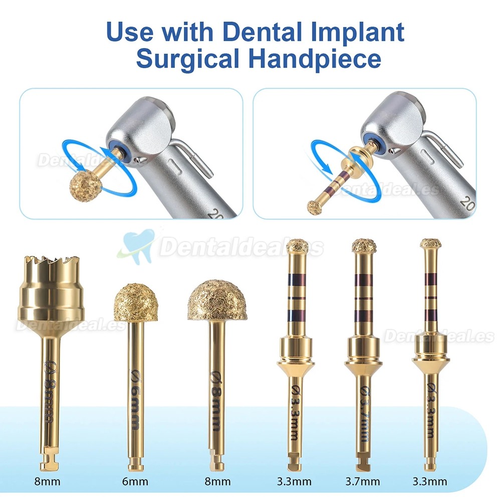Kit 6 Piezas Fresas Diamantadas para Elevaci&oacute;n de Seno Maxilar Implantes Dentales